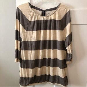 LOFT Gray & Cream Striped Top Ribbon Back Detail Size Large